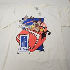 Vintage Looney Tunes Six Flags NWT Shirt Mens XLARGE White Great Adventure 90s